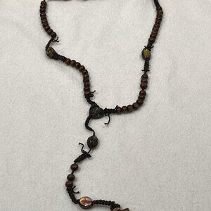 Wooden Catholic Rosary Beads Crucifix Cord Handmade Religious Necklace
